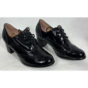 Odema Black Patent Lace-Up Oxford Heels Size 7.5 US, New with Box